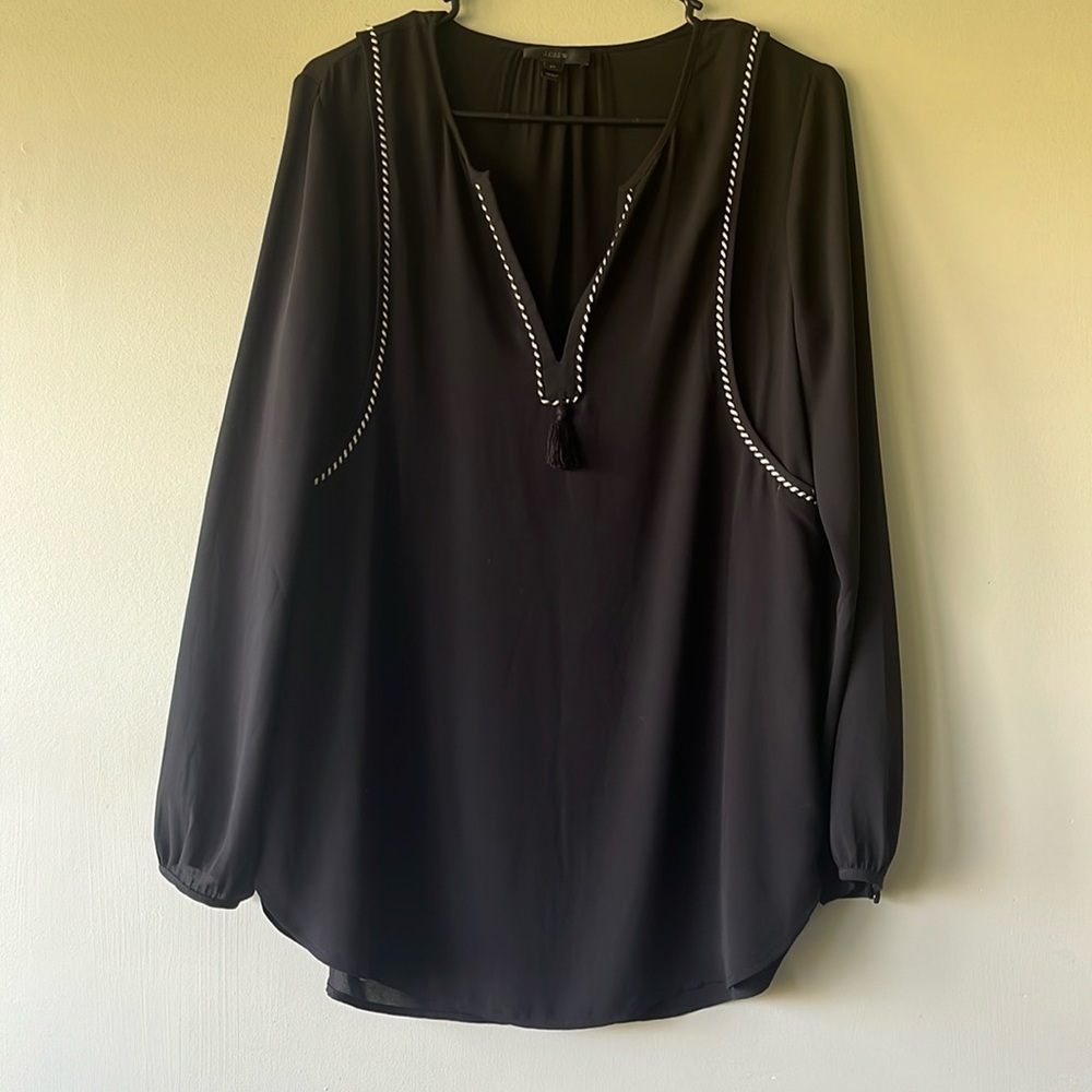 Women’s black J. CREW long sleeve blouse. Size 2T. Long over size look.